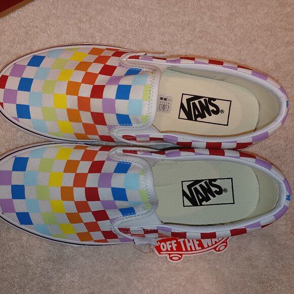 Vans Men\'s 11.5 Classic Slip On Checkerboard Rainbow/White VN0A3UT7U0 main image 6